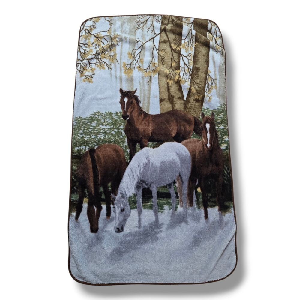 Biederlack Blanket Acrylic Throw 1980s Vintage Throw Wild Horse Mustang Pony